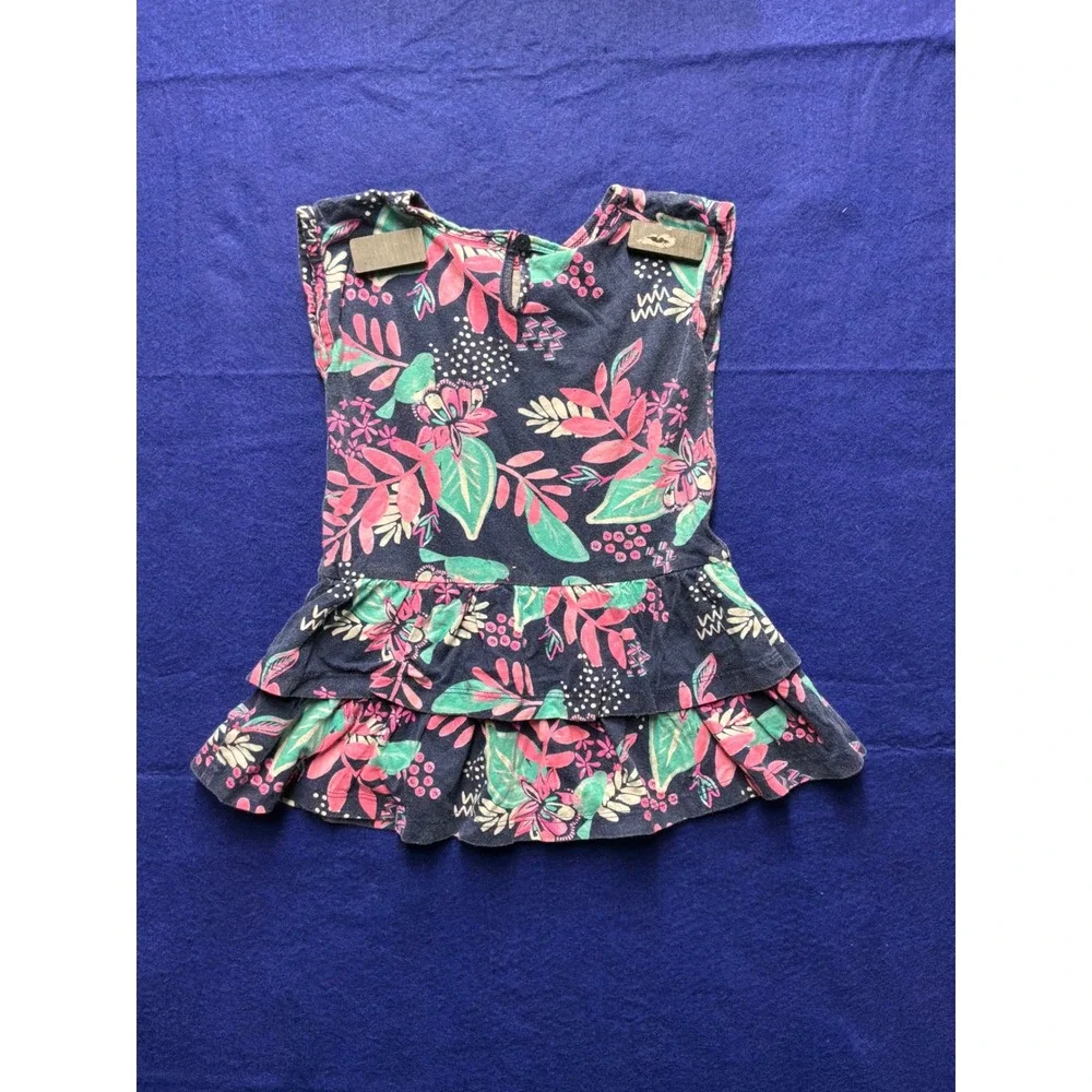 Tropical Toddler Girls OshKosh B'gosh Ruffle Tiered Dress 2T Navy Blue Floral‎